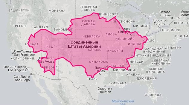 Площадь Казахстана и США
